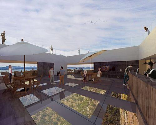 The restaurant would feature a glass floor, providing a long view down to the bottom of the canyon / Tall Arquitectos 