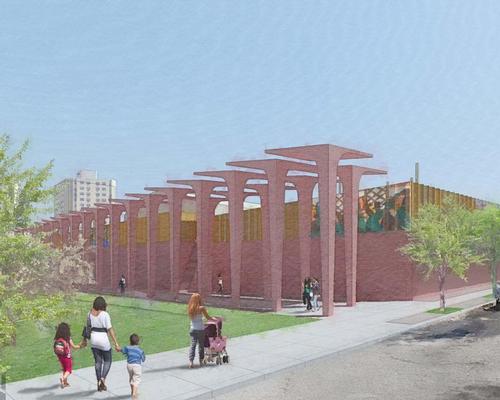 Artists will install sculptures near the top of the 48,000sq ft (4,460sq m) wall / David Adjaye Associates