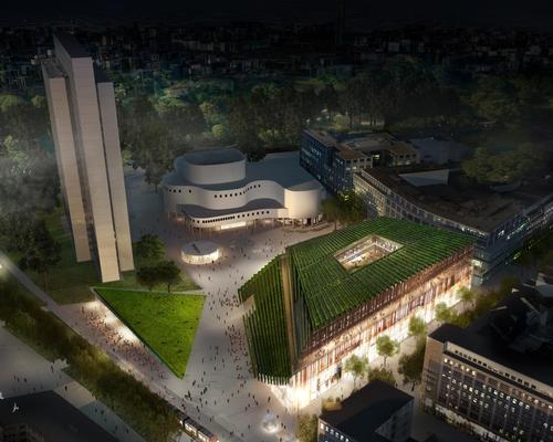 The buildings will include shops, offices, gourmet restaurants and a food market that extends outside and into the plazas / Alexander Schmitz