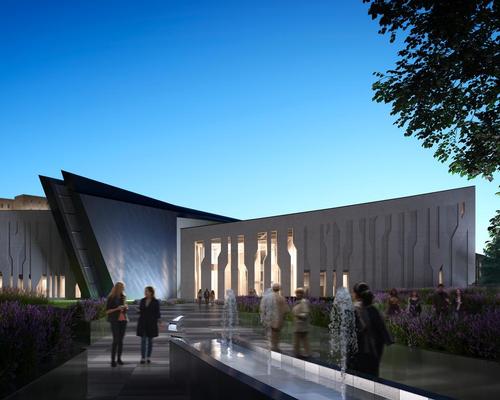 A water feature will extend from the landscape through the museum, bringing to mind the rivers and fertile valleys of Kurdistan / Hayes Davidson