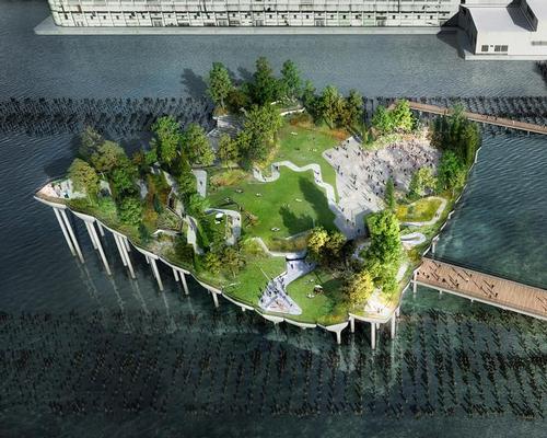 The 'floating' pier will be formed like an island situated 186ft (57m) away from the bank / Image by Luxigon