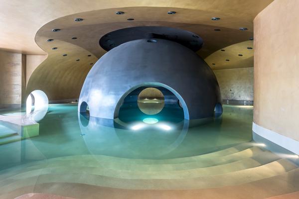 The spherical design of the indoor pool is inpired by the historic Hagia Sophia cathedral in Istanbul