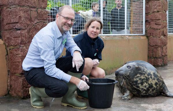 Andy Bool, head of the SeaLife trust, with Gweek Seal Sanctuary curator Tamara Cooper