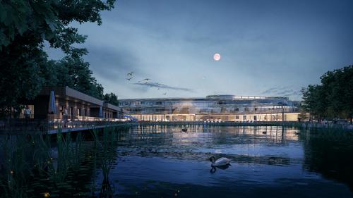 Tyram Lakes will feature a number of floating lodges with built-in solar panels and water filtration devices. / Courtesy of Tyram Lakes