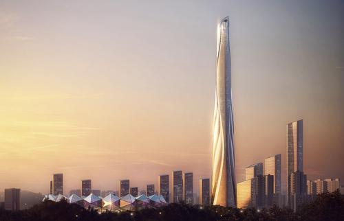 The skyscraper will be the centrepiece of AS+GG's Shimao Shenzhen Longgang Master Plan. / Courtesy of Adrian Smith + Gordon Gill Architecture