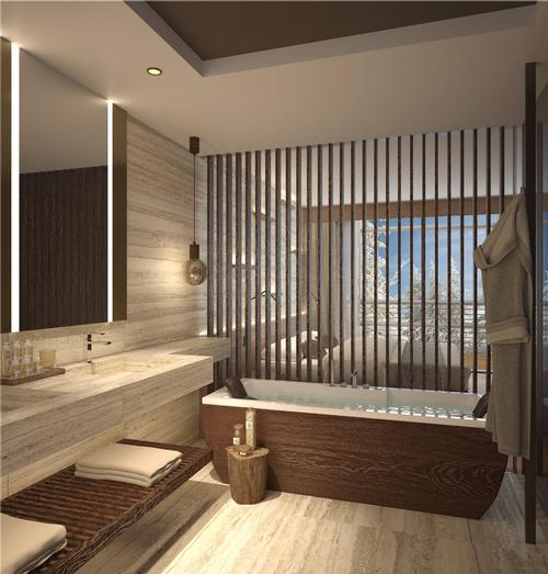 All rooms will be fitted with chronotherapeutic lighting; three-bedroom apartments and penthouses will also have Finnish saunas. / Courtesy of Lefay Resorts
