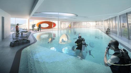 The site will also have the deepest dive pool in the world. / Courtesy of Auer Weber
