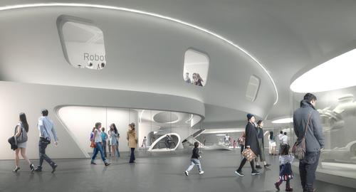 Exhibitions will focus on the development and future of technologies like 3D printing and artificial intelligence. / Courtesy of Melike Altinisik Architects