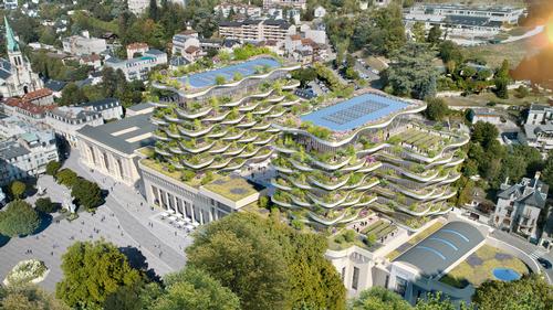 The upper floor will have solar panels and a rooftop orchard. / Courtesy of Vincent Callebaut