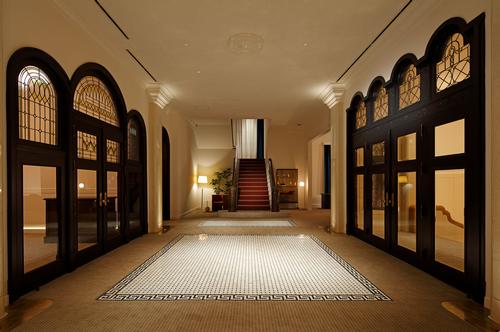 Reception and lounge areas feature mosaic floors and fanlights. / Photo by Kozo Takayama