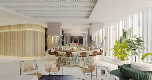 Hotel interiors including guest rooms, spa, Palais des Possibles ballroom and public areas are designed by Paris-based firm Gilles & Boissier in collaboration with Montreal-based architect and designer Philip Hazan