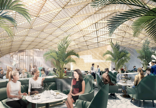 The hotel will feature a lower floor fine-dining restaurant and a rooftop bar / Foster + Partners