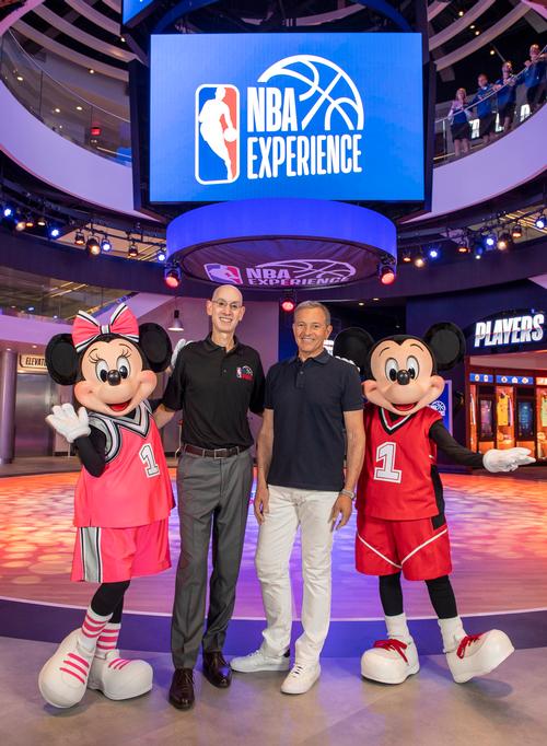 Disney CEO Bob Iger (centre right) and NBA commissioner Adam Silver (centre left) teamed up with Mickey and Minnie Mouse at the launch ceremony 