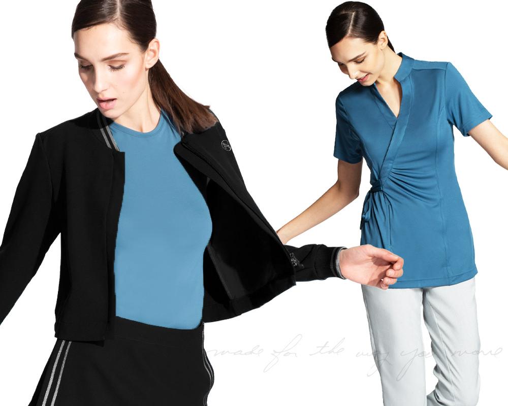 Recycled bottles are crushed, pelleted and spun into fabric to create Noel Asmar's sustainable and stylish uniforms Recycled bottles are crushed, pelleted and spun into fabric to create Noel Asmar's sustainable and stylish uniforms