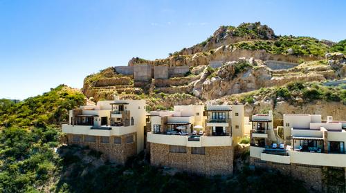 There are suites built into the hillside / Hilton