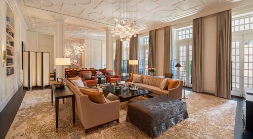 The Presidential Suite living room at Raffles Singapore / Accor