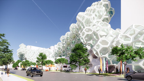The concept could be used to build a pop-up hotel in remote areas or to help solve problems of space and density in urban cores / Cooper Carry