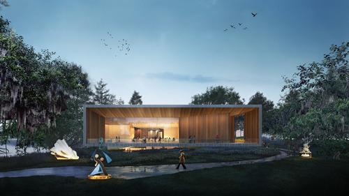 There is a sculpture garden for visitors to walk around / Brooks + Scarpa & KMF Architects