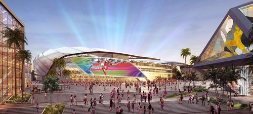 There are big screens built into the exterior façade that could be used for events or showing games to people outside the ground / Inter Miami CF