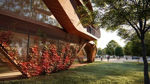 A façade planted with seasonal greenery will absorb CO2 / Lava