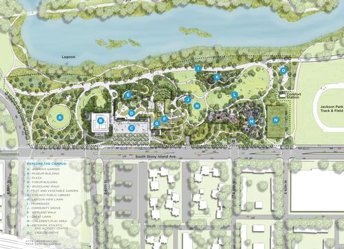 The campus site plan for the Obama Presidential Center in Jackson Park / The Obama Presidential Center