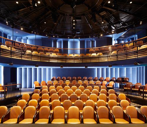 The cylindrical auditorium was developed with theatre specialists Charcoalblue / SODA Studio