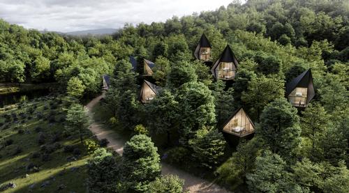 The units will be embedded into a hillside of fir and larch trees / Peter Pichler Architecture