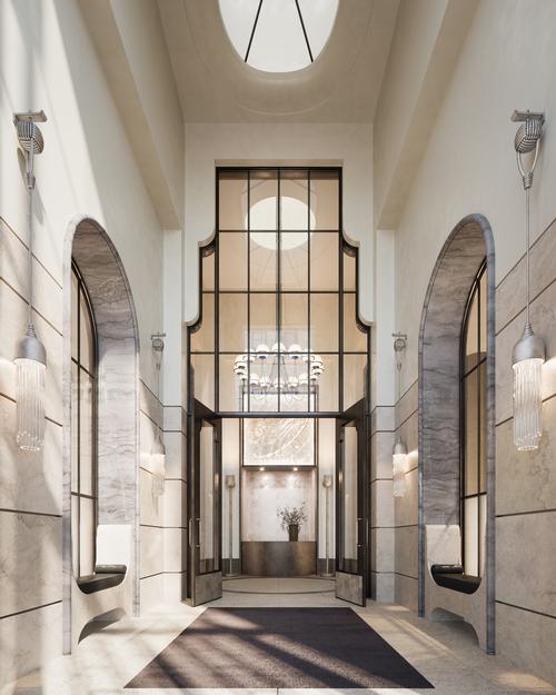 The vestibule has a skylight that allows natural light into the space / Noe & Associates / The Boundary