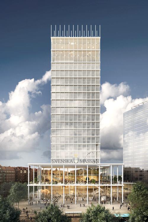 Thin white mullions, pillars, and floorplates create uniform slices of an otherwise all glazed building / Tham & Videgård Arkitekter