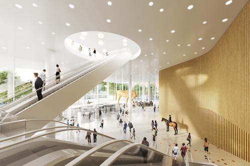 The hotel's lobby and several levels of conference spaces will be housed in the base of the tower / Tham & Videgård Arkitekter