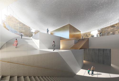 It houses a stepped public square that welcomes visitors and provides access to new galleries and spaces / JKMM Architects