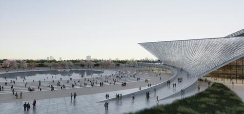 An expansive outdoor plaza provides a space for events and connects nearby buildings / Plomp