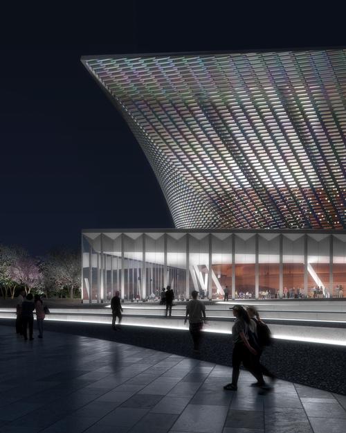 The ceramic façade pays tribute to Xingtai’s porcelain manufacturing history / Plomp