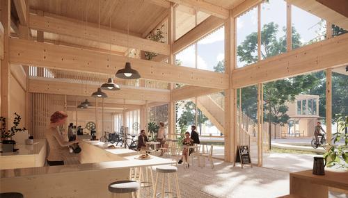 The facility will include 2,000sq m (21,500sq ft) of amenities like a gym, a gallery and a café / JAJA Architects + Open Platform