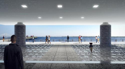 The design raises a single volume 13ft (4m) above the ground / Pei Cobb Freed & Partners