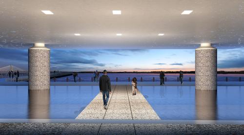 The design retains a large public space below for visitors to spend time and reflect / Pei Cobb Freed & Partners