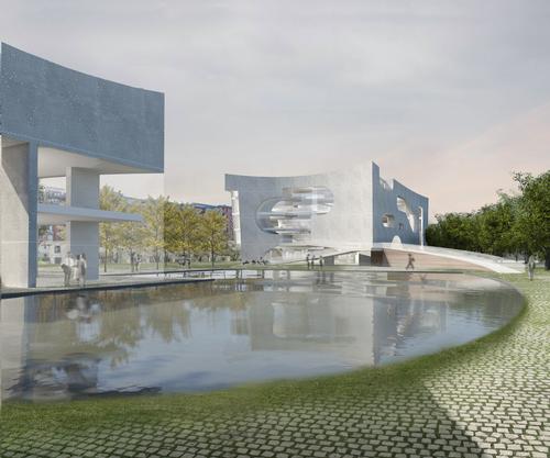 The buildings are shaped by the curves of the site's design / Steven Holl Architects