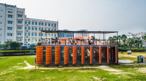 Louvers have been created from reused shipping container doors / Rahul Jain