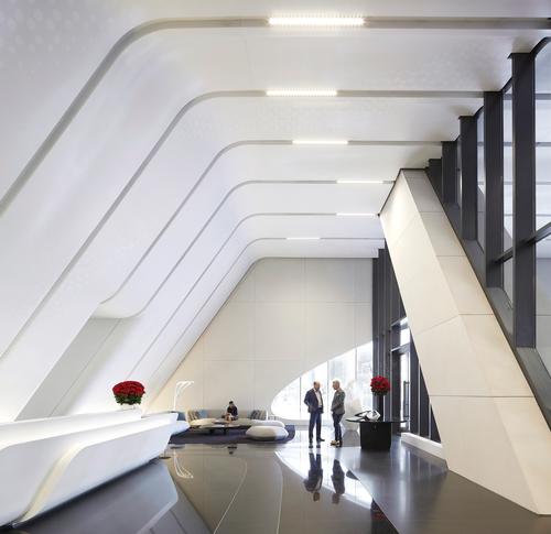All private residences are accessed via high-speed elevators with destination-entry smart technology / Hufton+Crow