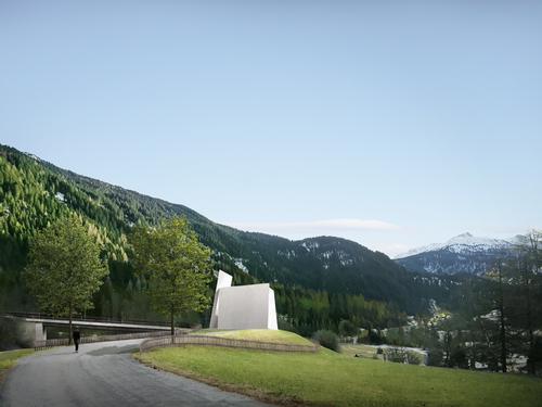 Access will be provided from above, through a four-sided structure the walls of which appear to lean against each other / Herzog & de Meuron