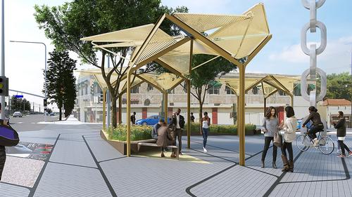 Pocket parks will provide spaces to sit and chat / Perkins and Will