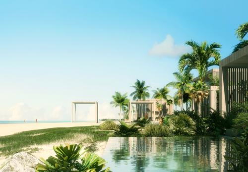 The resort will run along a 9,000ft (2,750m) stretch of coastline on Rockwell Island / Luxigon