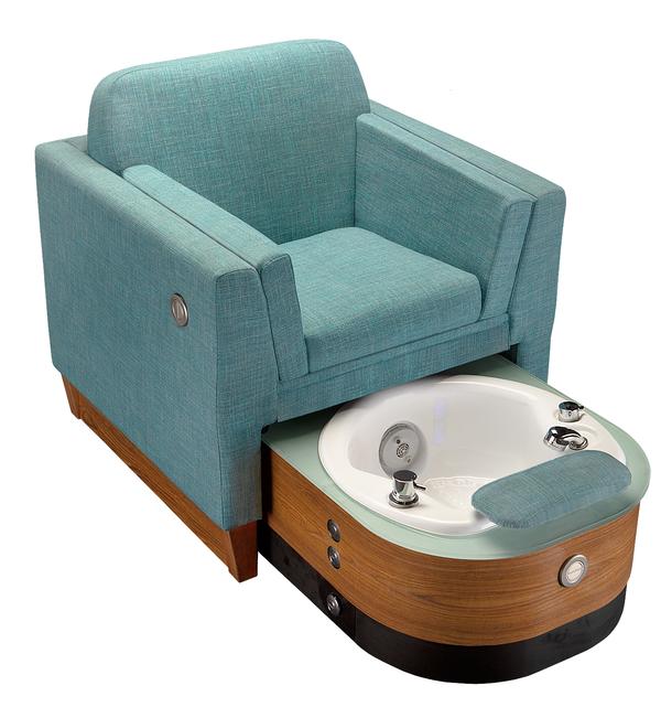 The Wilshire LE Pedicure chair has a small footprint and an on-trend mid-century design aesthetic