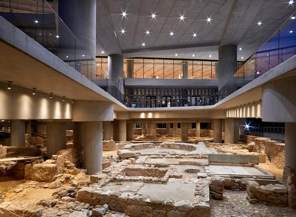 The museum was built on columns to preserve an ancient Roman site found underneath the building