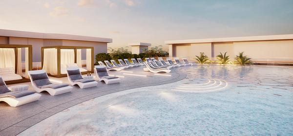 The outdoor pool at Le Mirage City Walk, DOHA. Created by The Wellness
