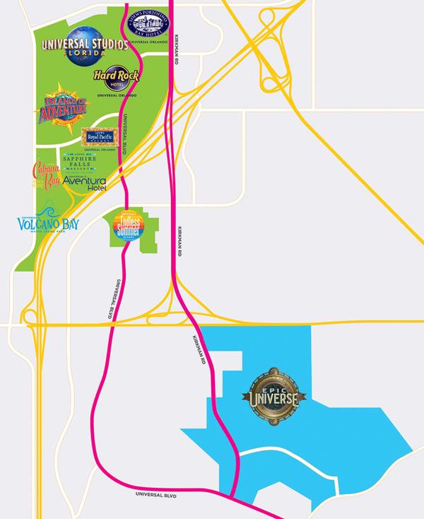 The new site in Orlando sits to the south of Universal Studios and Islands of Adventure 