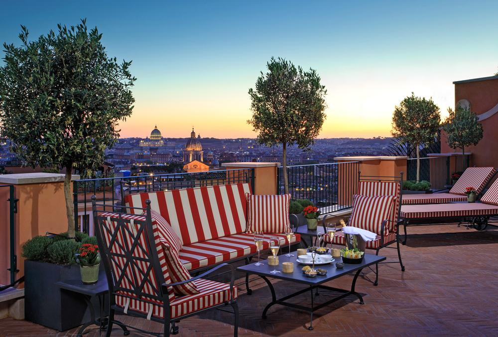 The Canova Suite, one of the hotel’s top suites, features an outdoor terrace with views across the city