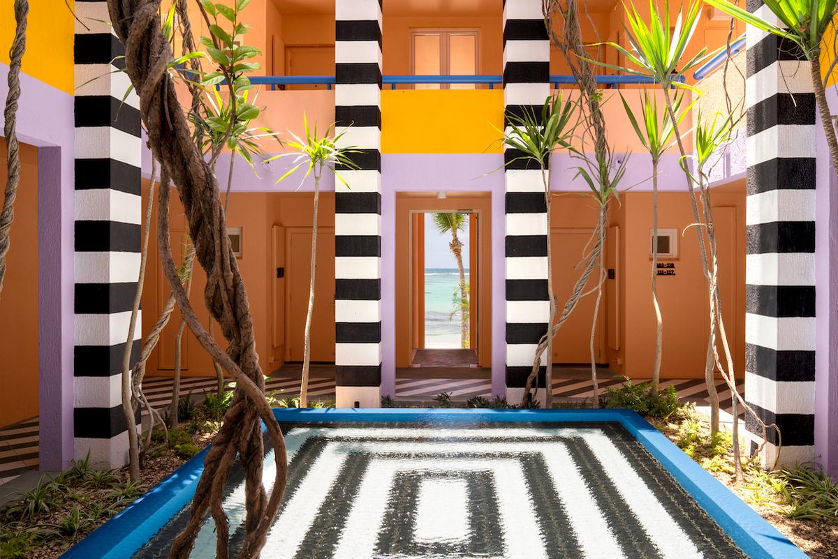 Taking an existing geometric, riad-like building on the fringe of Palmar beach, Adam repurposed the standing structures to accentuate the hotel’s proximity to the sea