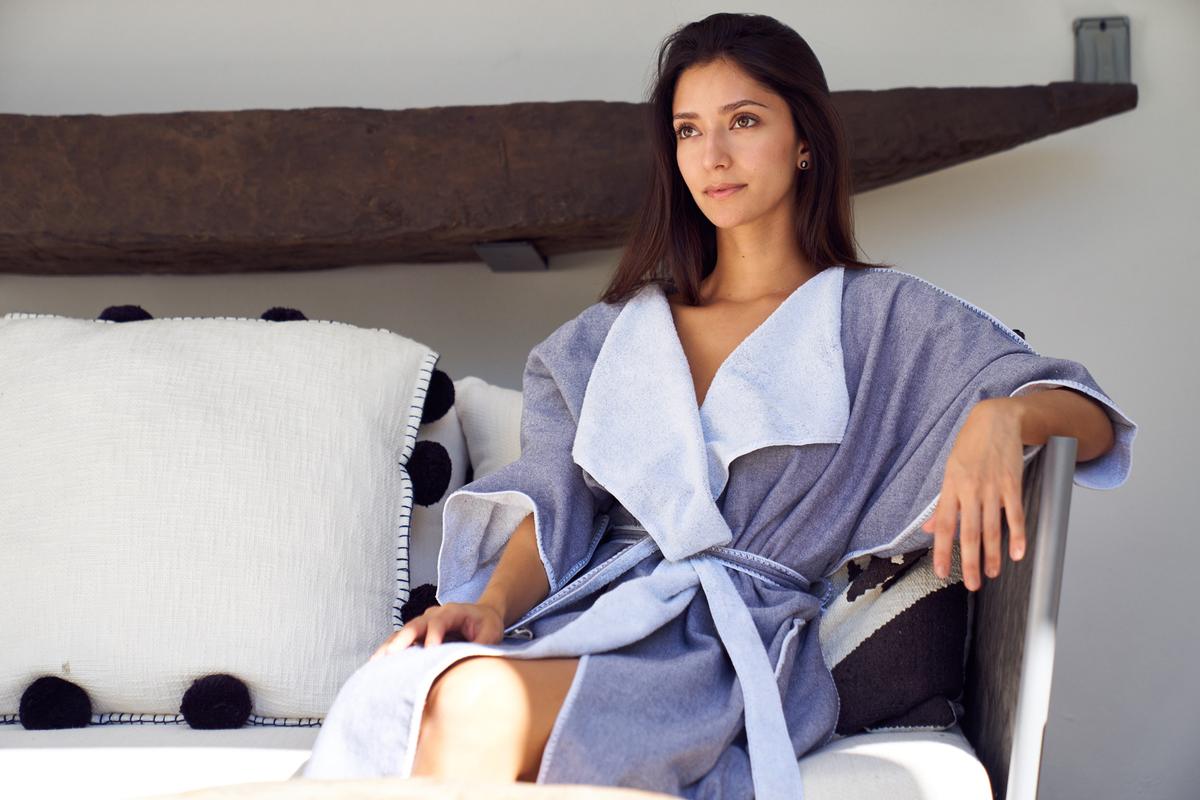 The Marine Robe is a versatile, lightweight robe that is designed to be worn throughout the entire spa journey / 