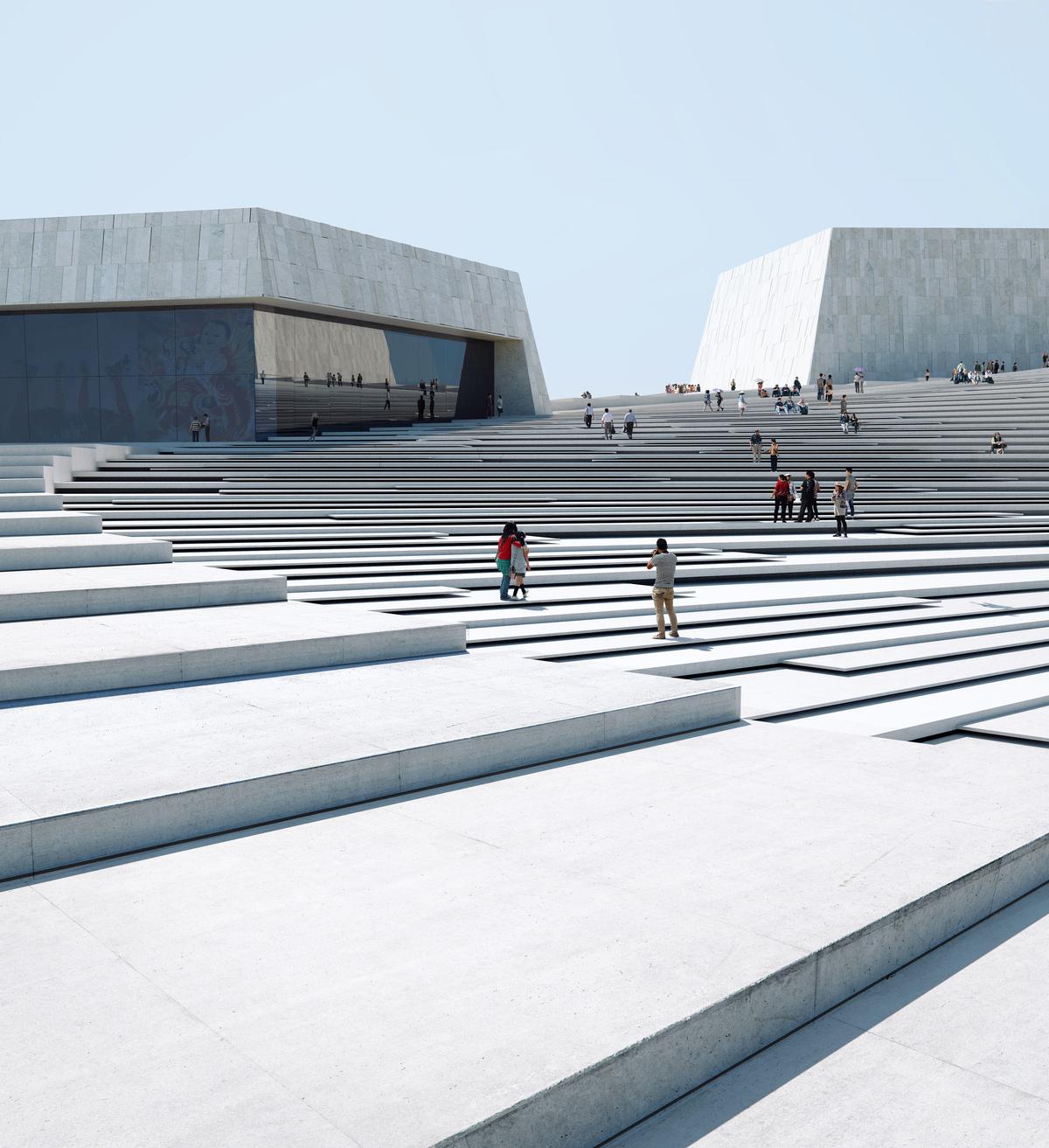 The stepped roof winds around the opera and links to the concourse. / Image by Mir and Snøhetta
